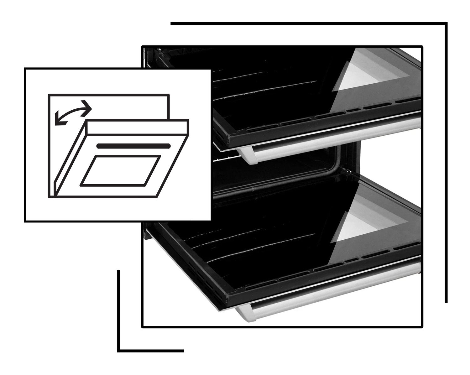 Icon and image representing wall oven with stay-put hinges
