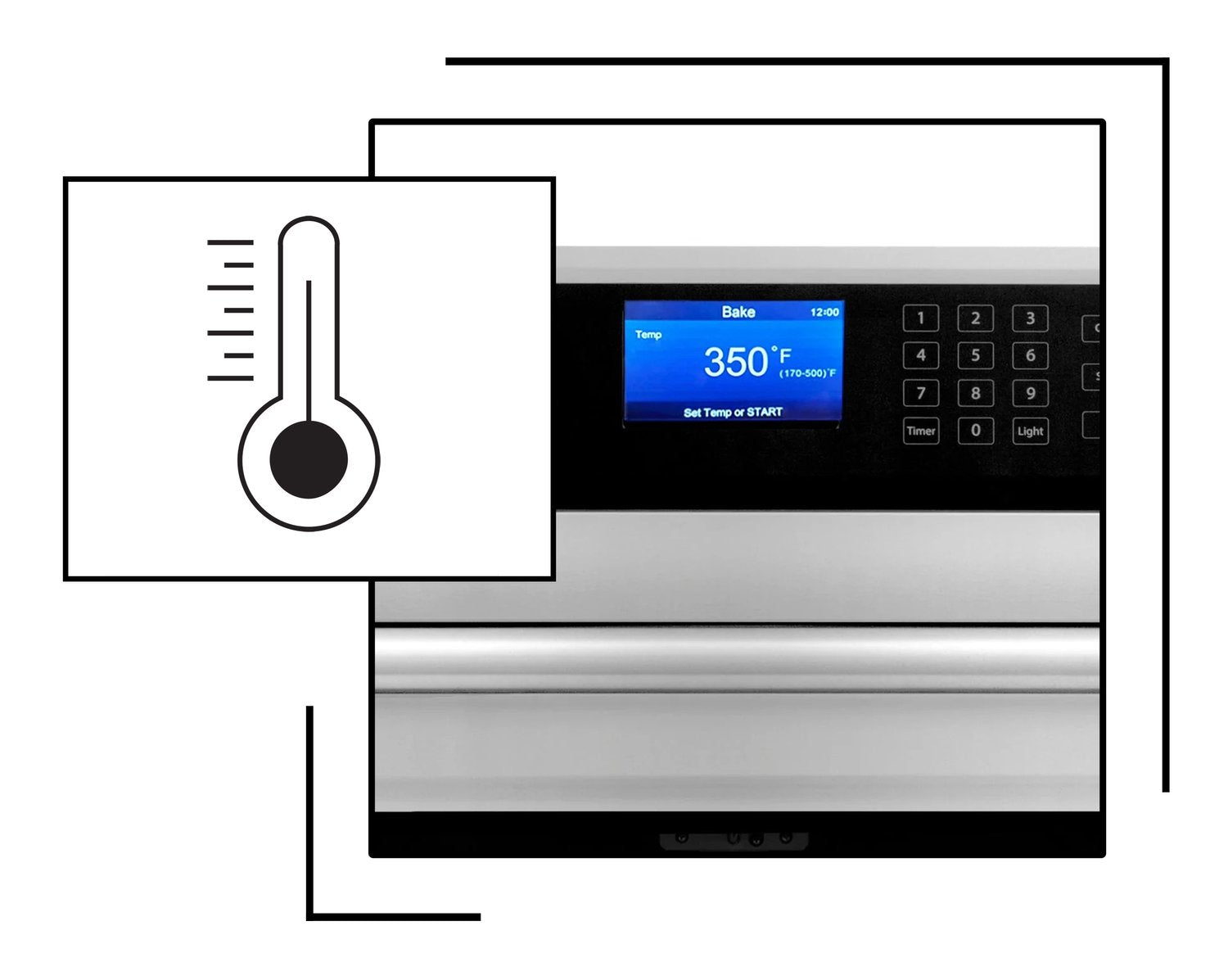 Icon and image representing wall oven with accurate and consistent temperature