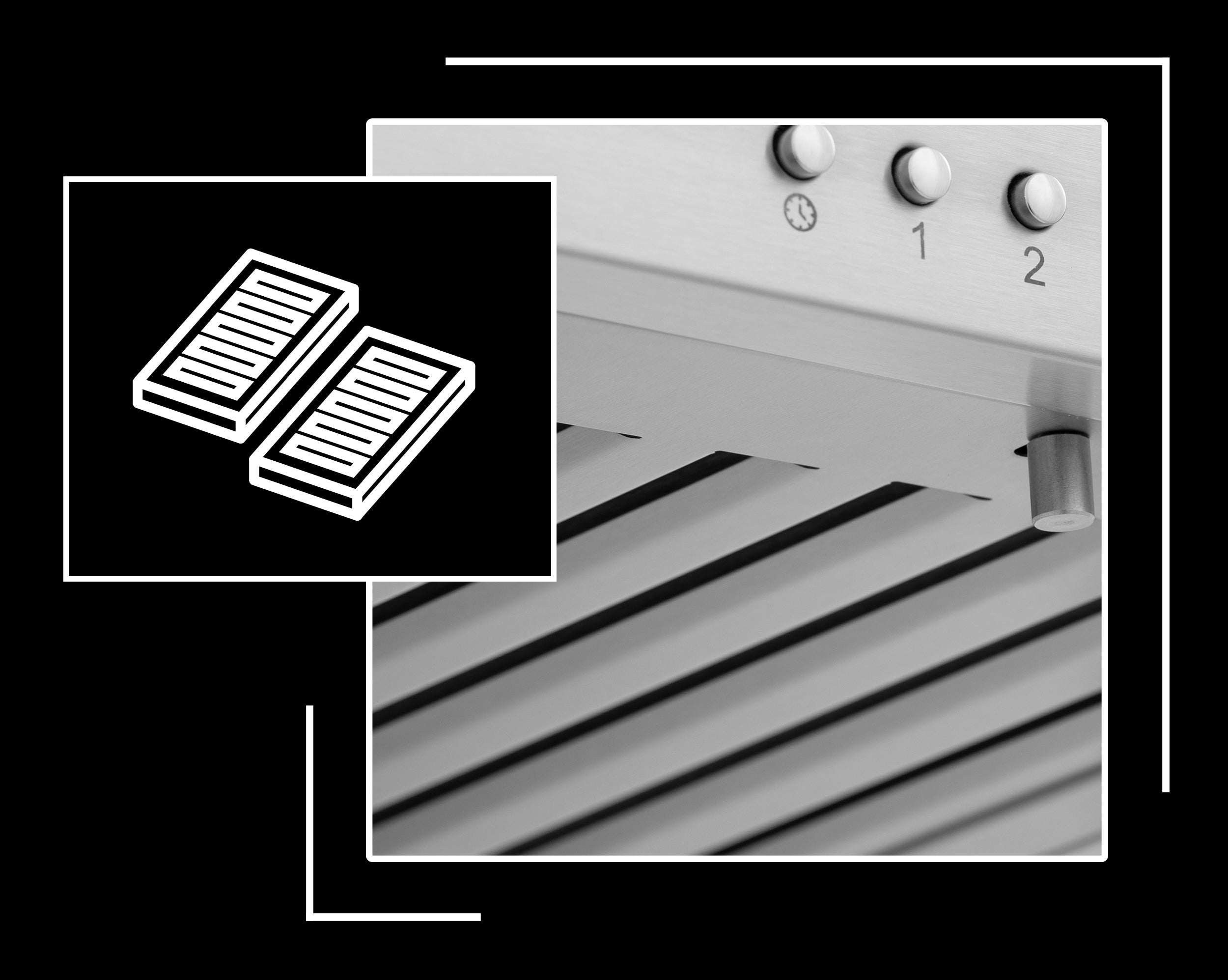 Icon and image representing range hood baffle filters