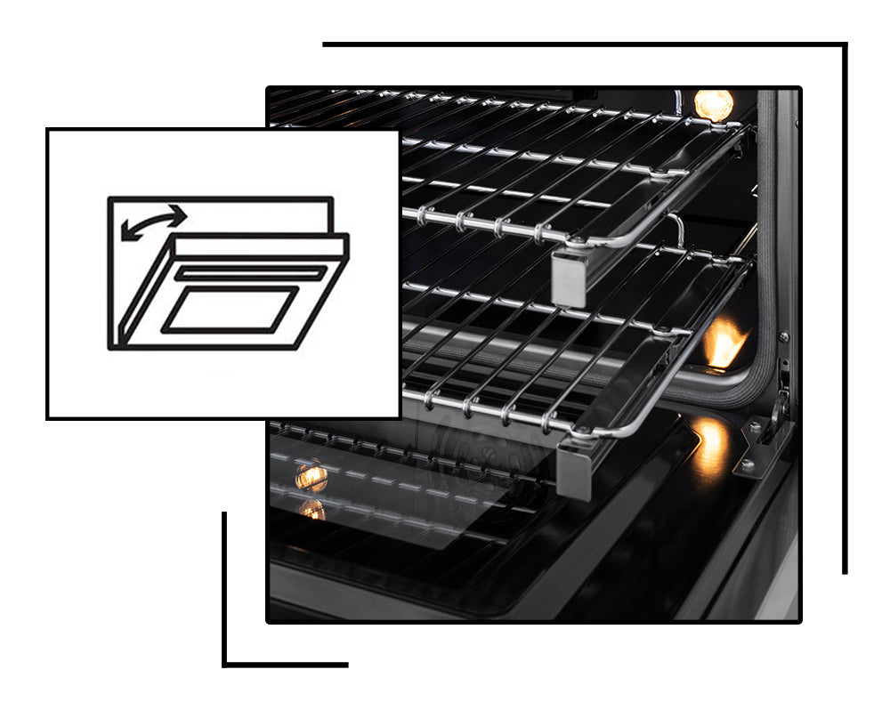 Icon and image representing stay-put hinge on gas range