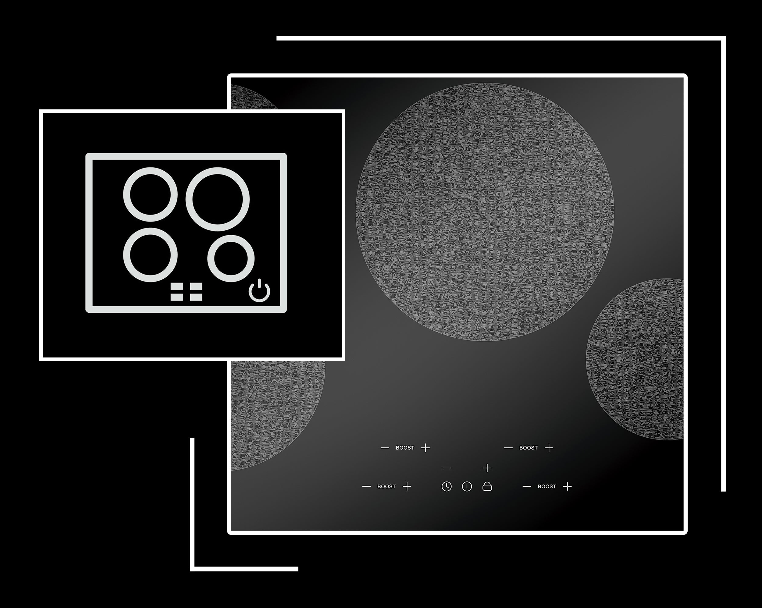 Icon and image representing premium induction cooktop glass
