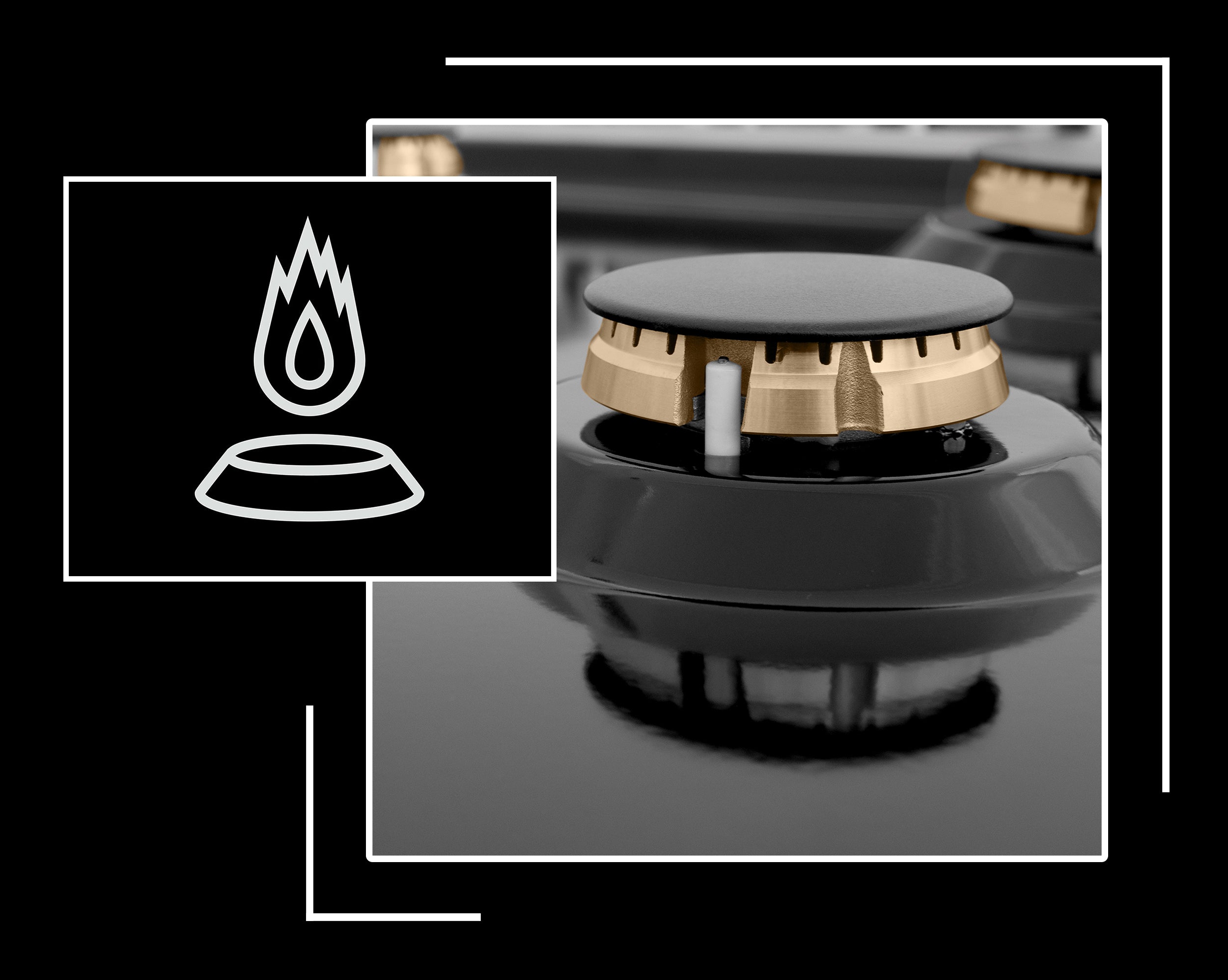 Icon and image representing Italian-made burners
