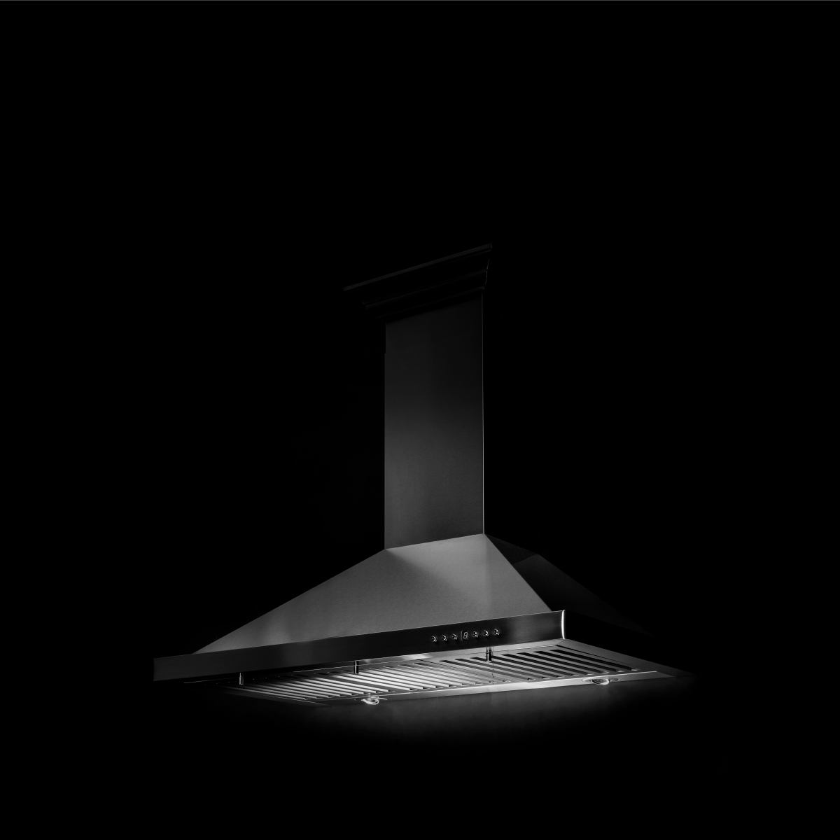 Black and white ZLINE range hood