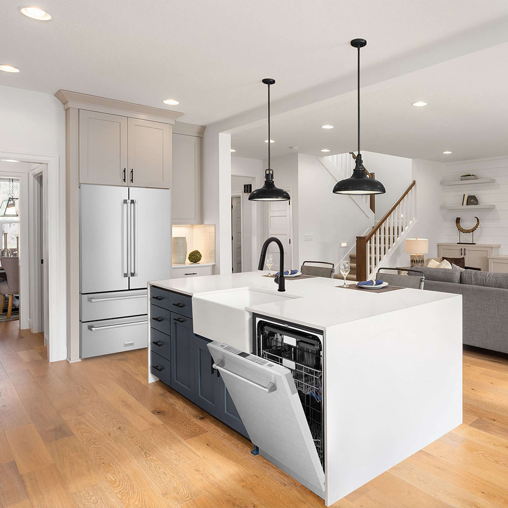 DuraSnow® appliances in a large kitchen with an island