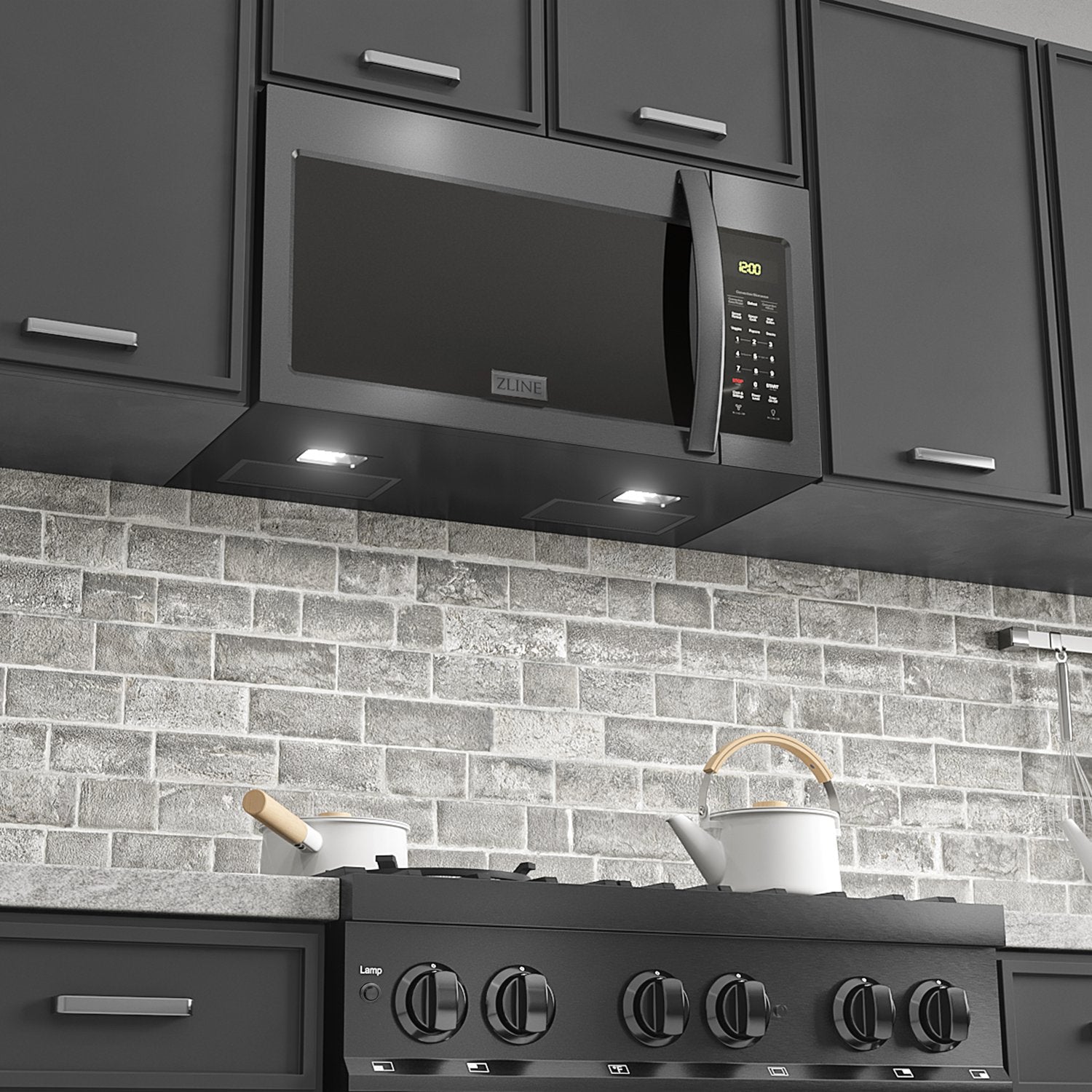 ZLINE over-the-range microwave above a range in a kitchen