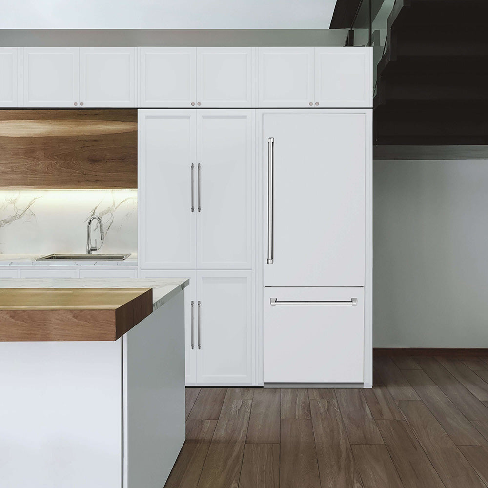 ZLINE 30-inch Built-in refrigerator with white matte panels in a modern kitchen