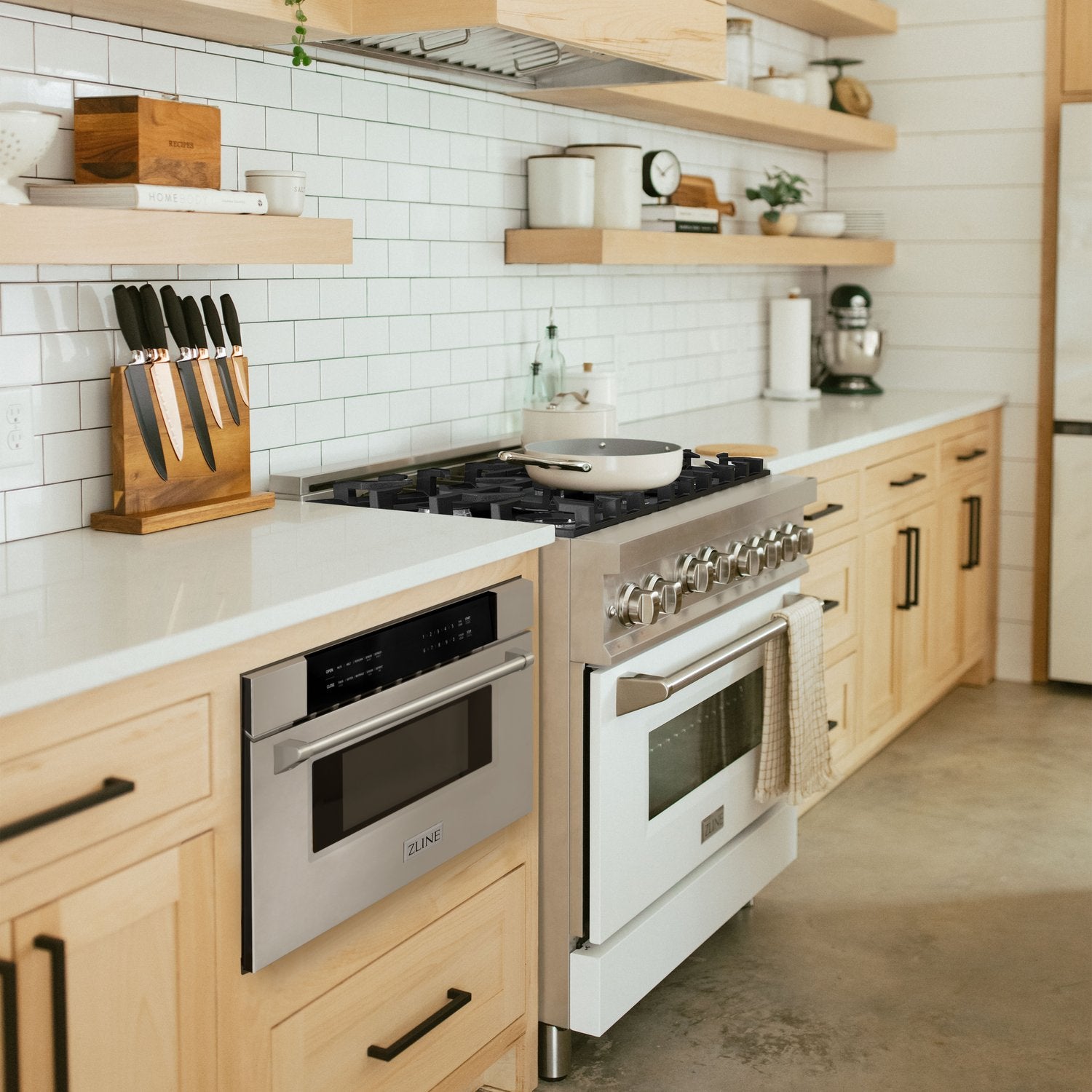 ZLINE built-in microwave drawer in a rustic-style kitchen