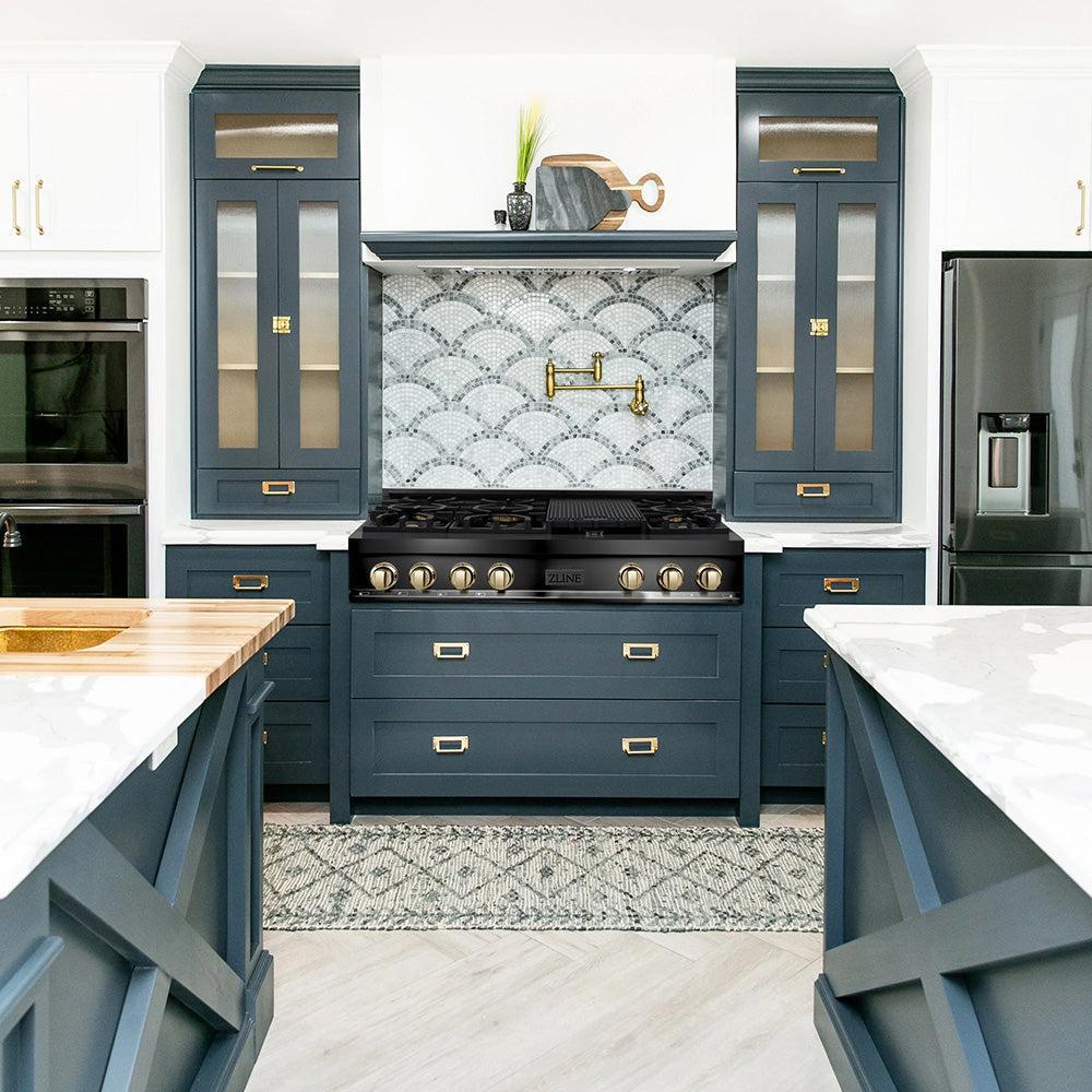 ZLINE Autograph Edition 48-inch Gas Rangetop in a Mediterranean-style kitchen