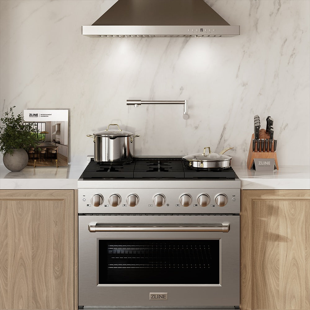 ZLINE 36-inch Stainless Steel Gas Range in a luxury kitchen