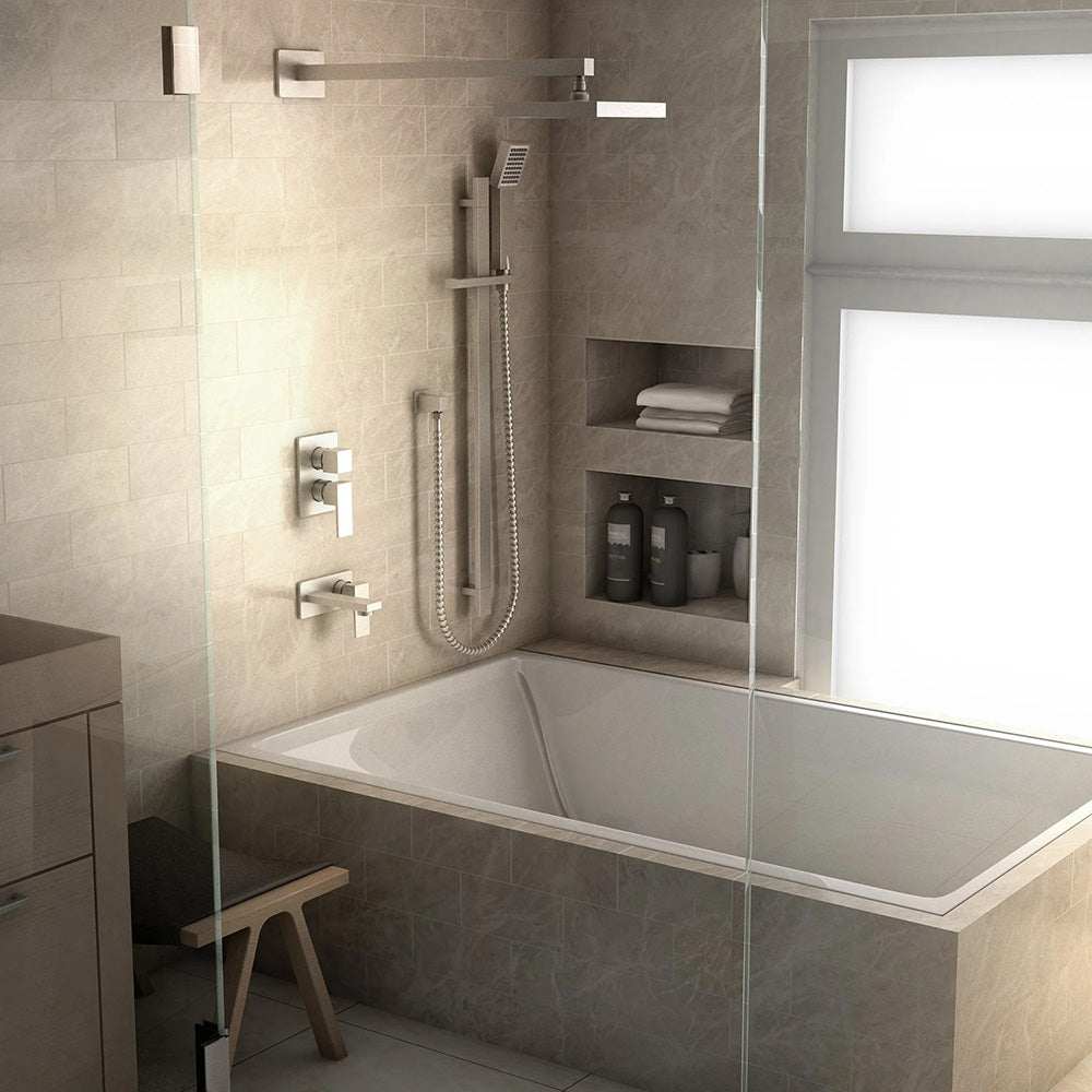 ZLINE Bliss thermostatic shower system in a nuetral-tone bathroom