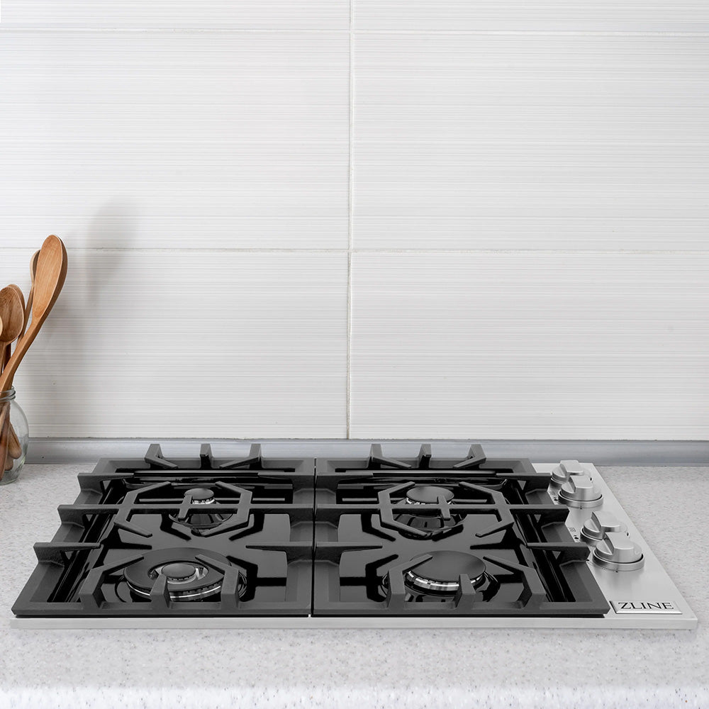 ZLINE 30-inch gas cooktop in a compact kitchen