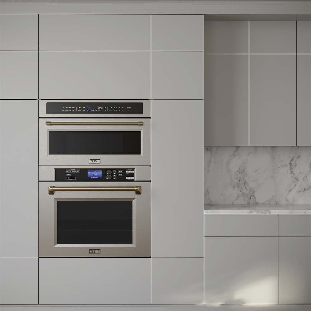ZLINE single wall oven below microwave oven in a modern-style kitchen