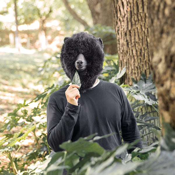 CreepyParty Black Bear Mask with Fur for Halloween Birthday