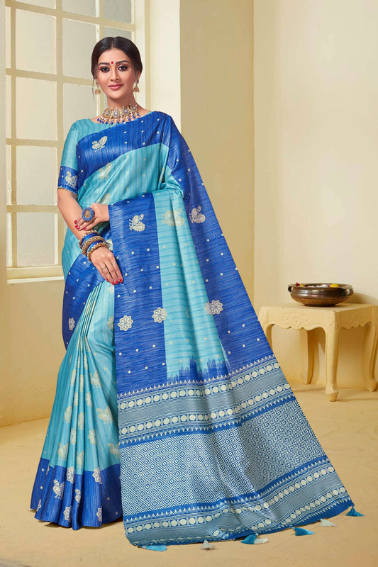 Blooming Blue Casual Wear Silk Saree