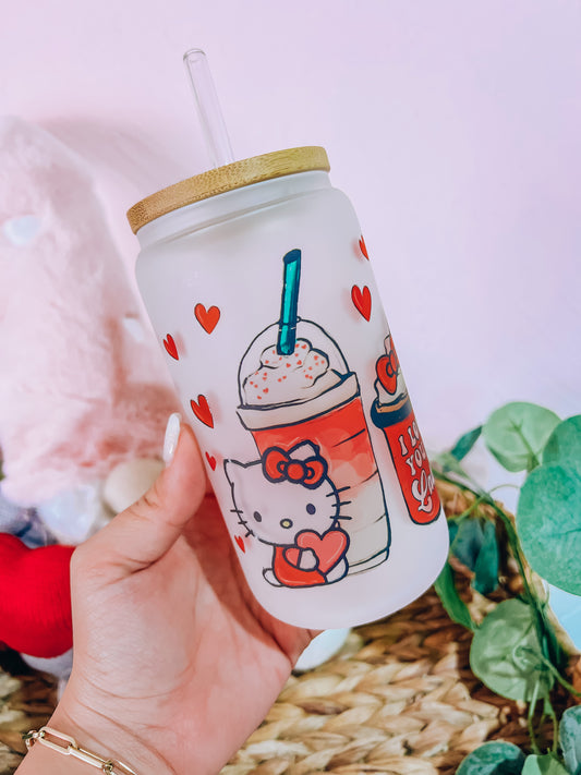 Valentine's Day Tumbler 16 Oz Glass Cup Hello Kitty Glass Cup
