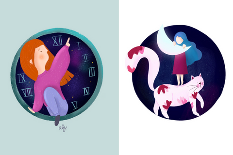 Examples of Aly's digital illustration work