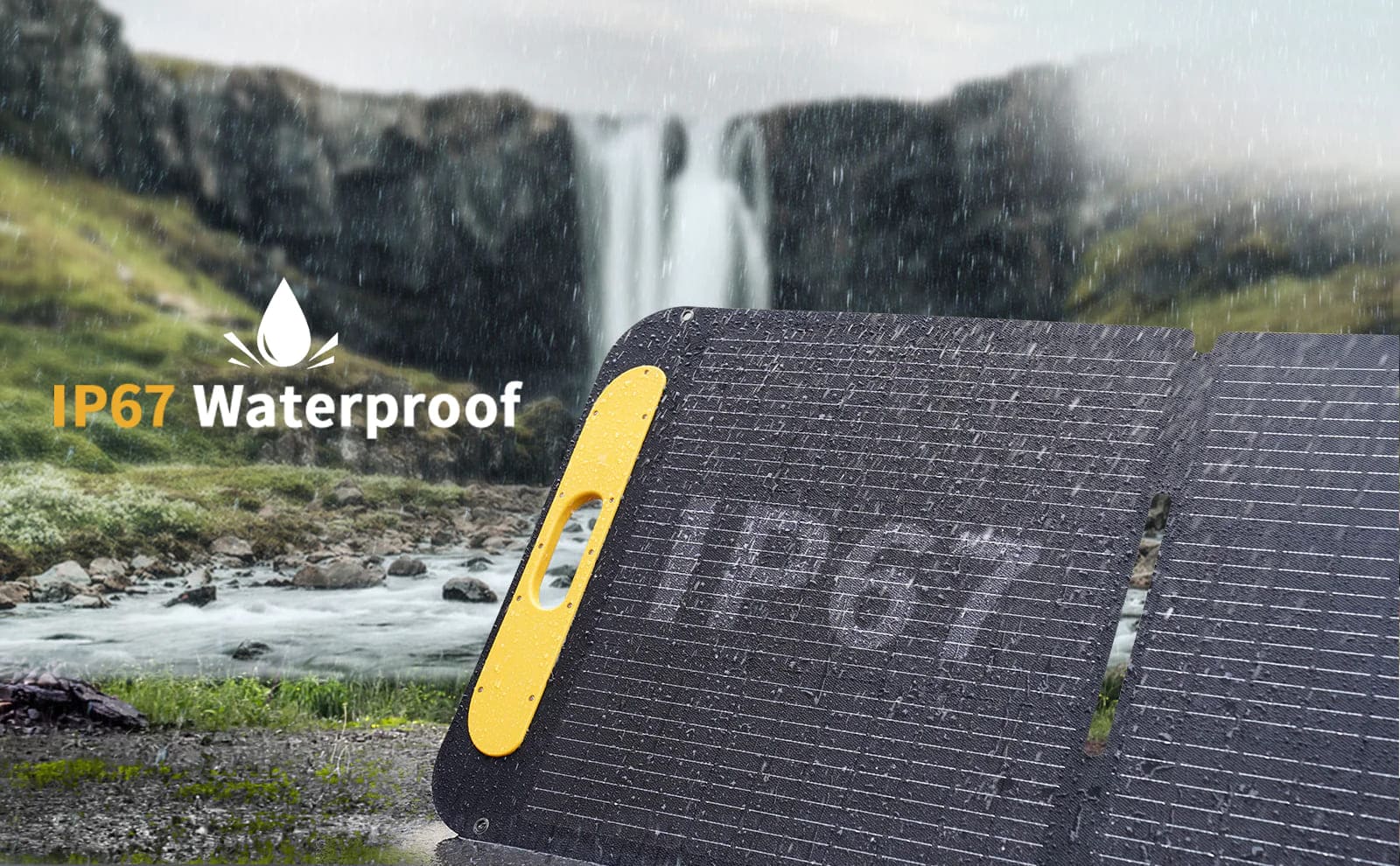 El panel solar VTOMAN VS400 Pro presenta una clasificación de resistencia al agua IP67 que protege el panel de salpicaduras de agua.