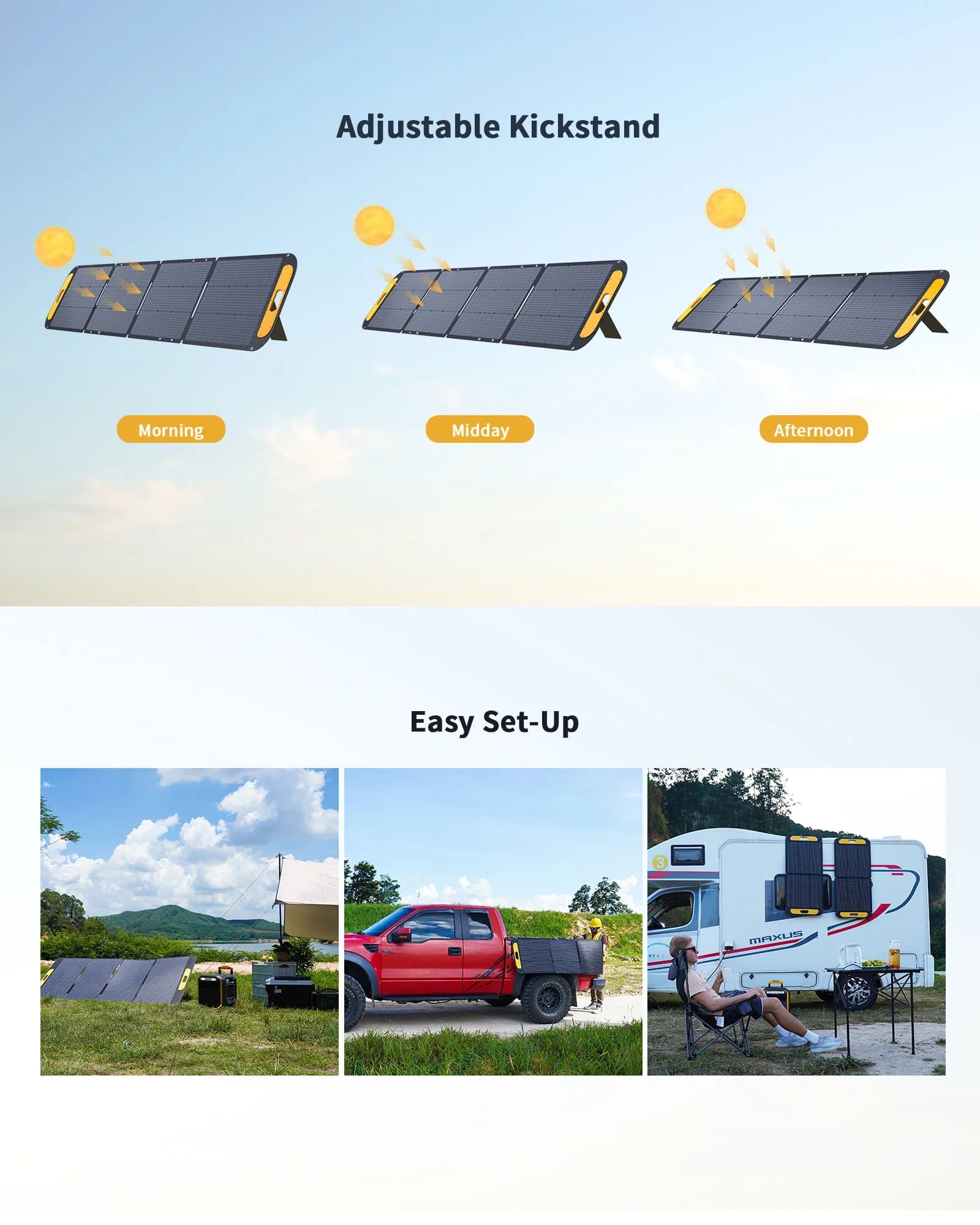 Los paneles solares VTOMAN VS220 se pueden plegar en tamaños más pequeños para facilitar su transporte