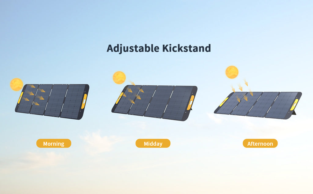 3 angle-adjustable stands,vtoman solar panels can make full use of sunlight