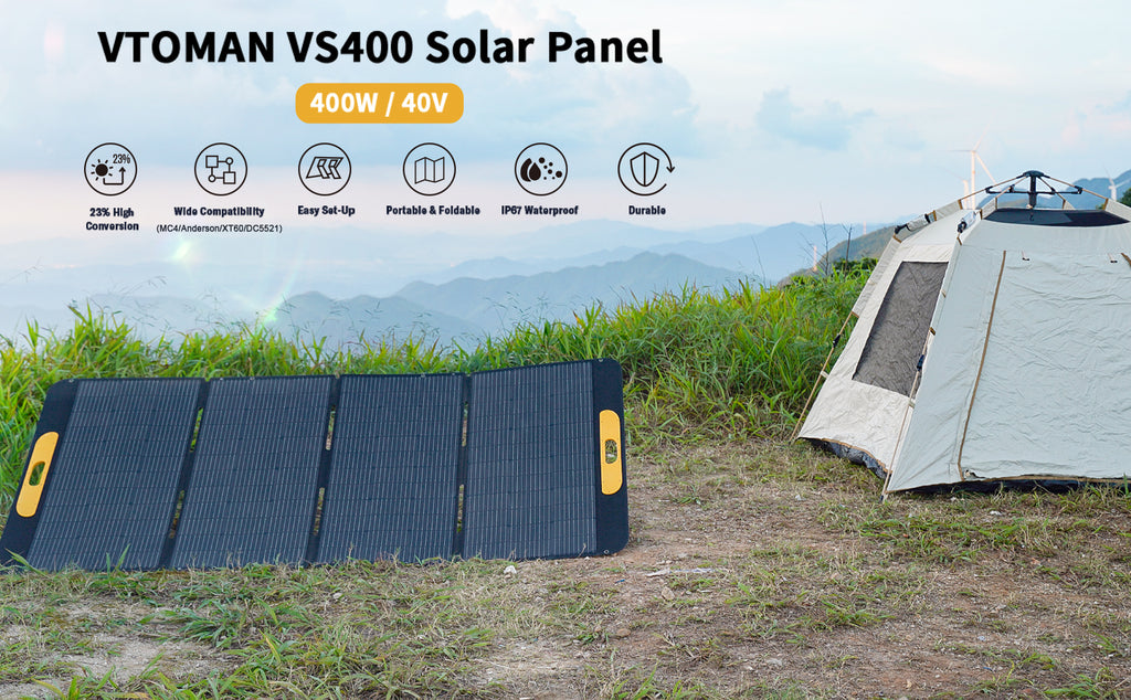 VTOMAN 400W solar panel has 400W power and 30V voltage can catch and convert sunlight efficiently