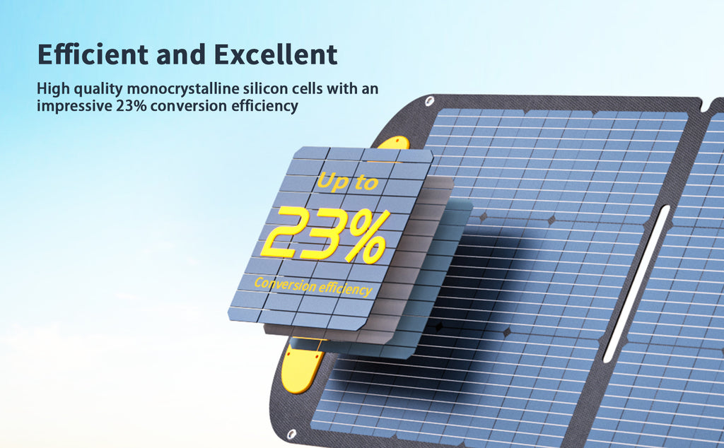 VTOMAN solar panel uses monocrystalline silicon solar cells to achieve a higher solar conversion efficiency of up to 23%, so you get even more energy to recharge your portable power.