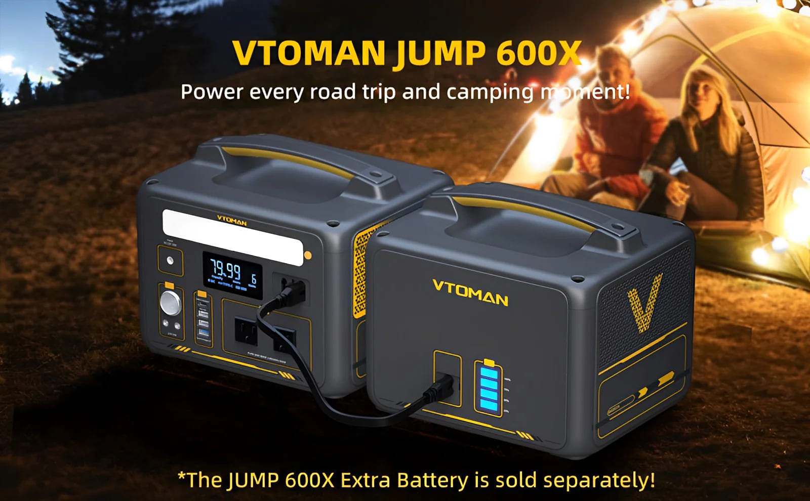 La central eléctrica portátil VTOMAN Jump600X tiene una capacidad de 299 Wh y se puede ampliar aún más a 939 Wh.