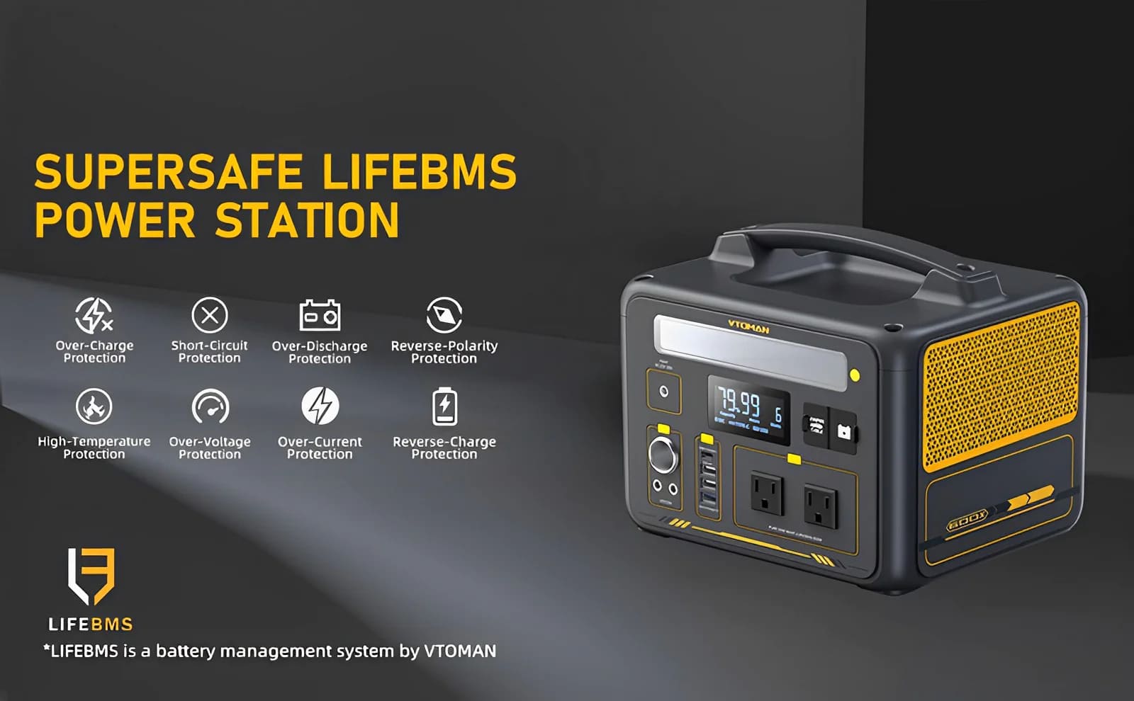 VTOMAN Jump 600X battery generator features a super safe LIFEBMS protection system developed by VTOMAN