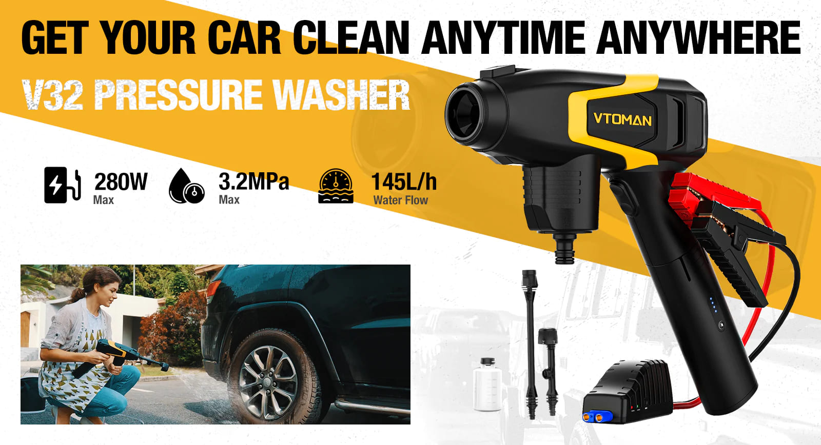 V32 Adjustable Spray Nozzle&Suction Hose Cordless Pressure Washer