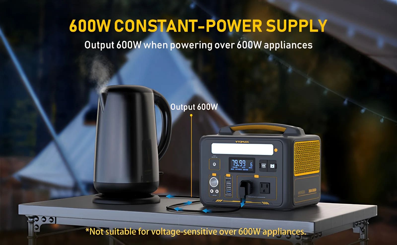 VTOMAN Jump 600X power station has 2 AC outlets with a rated 600W(surge 1200W) output power