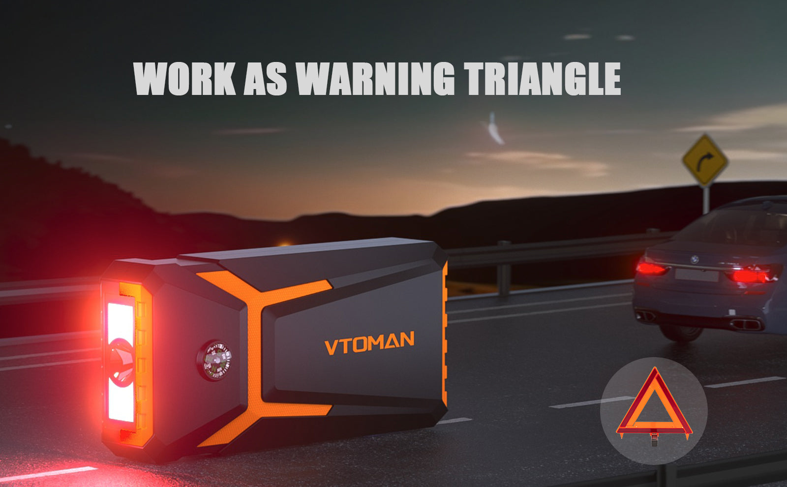 Equipped with red emergency lights, the V8 Pro serves as a warning triangle during vehicle breakdowns, effectively alerting passing vehicles.