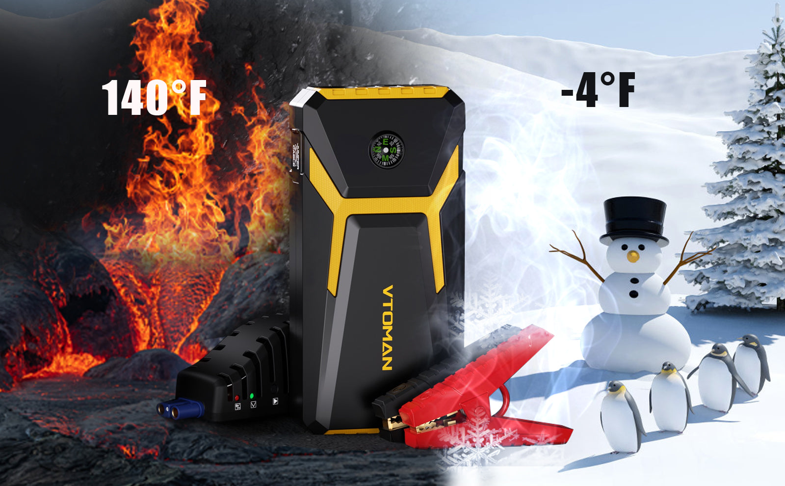 V6 Pro jump starter is your must-have companion in cold weather, enabling you to start your car within minutes and overcome battery depletion effortlessly.