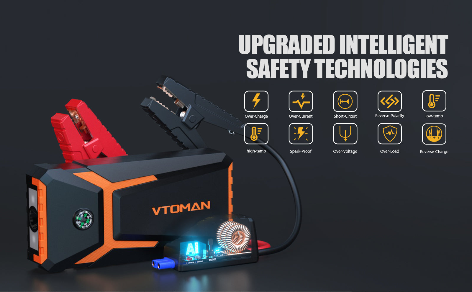 VTOMAN V8 Pro car battery jump starter pack prioritizes safety and ease of use