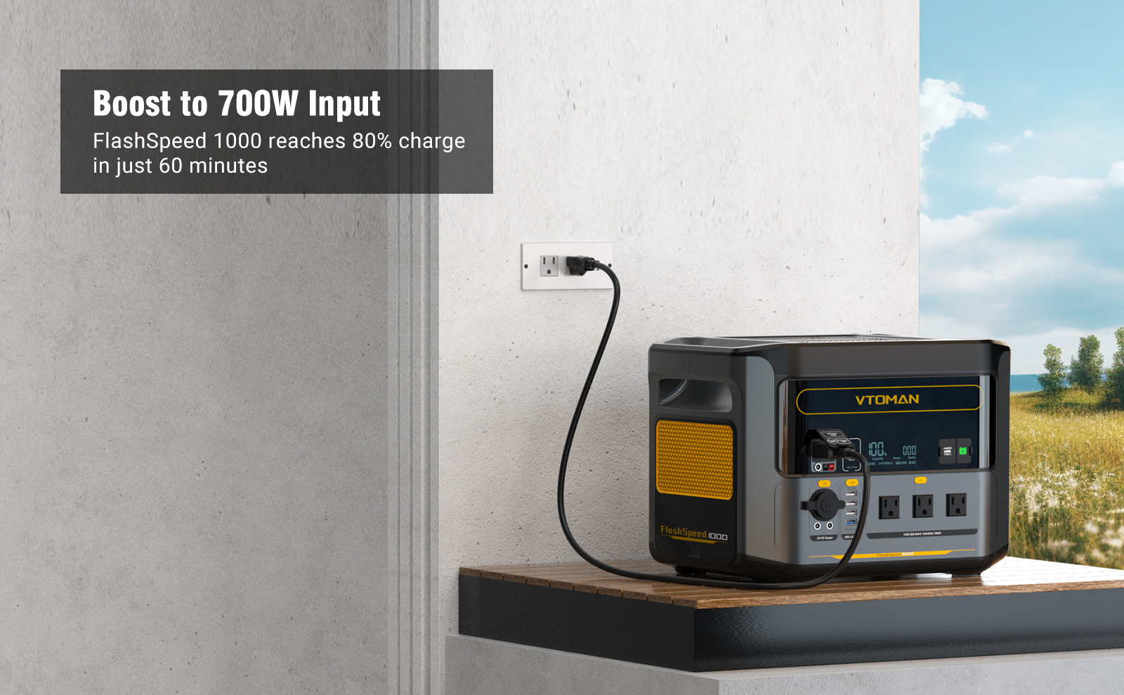 Use AC wall charger to charge the power station, it only takes 70 minutes to fully charge