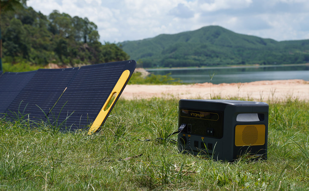 Solar panels absorb sunlight, generating DC electricity, which is regulated by a charge controller before charging the battery.