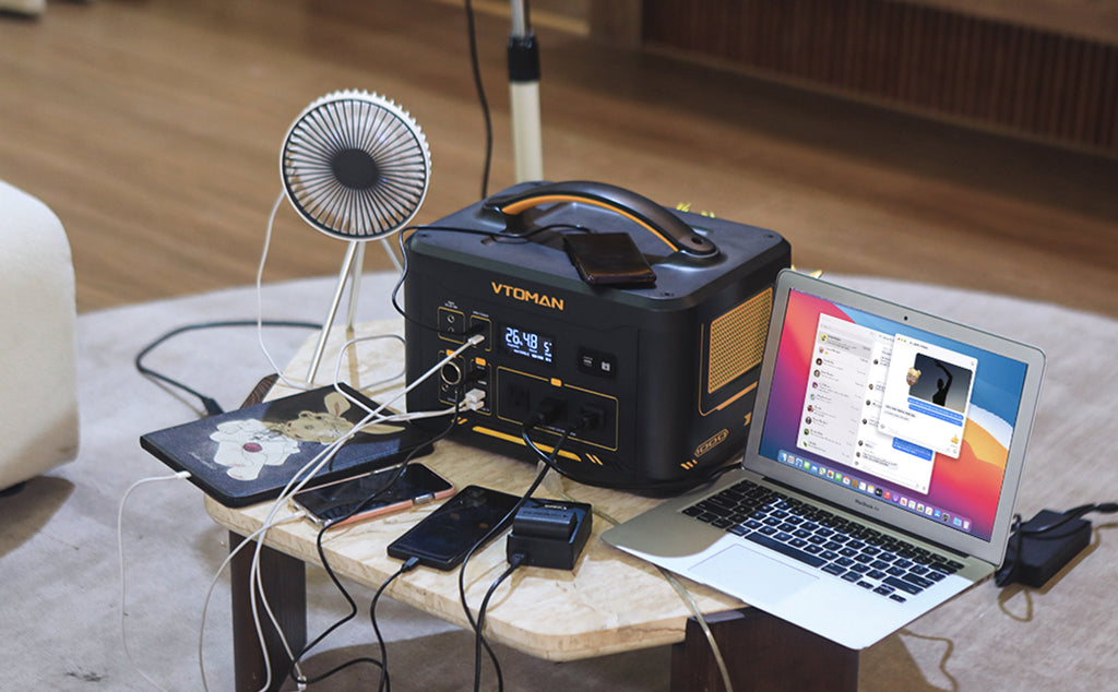 vtoman portable power station with 12 ports and can run many electronic devices