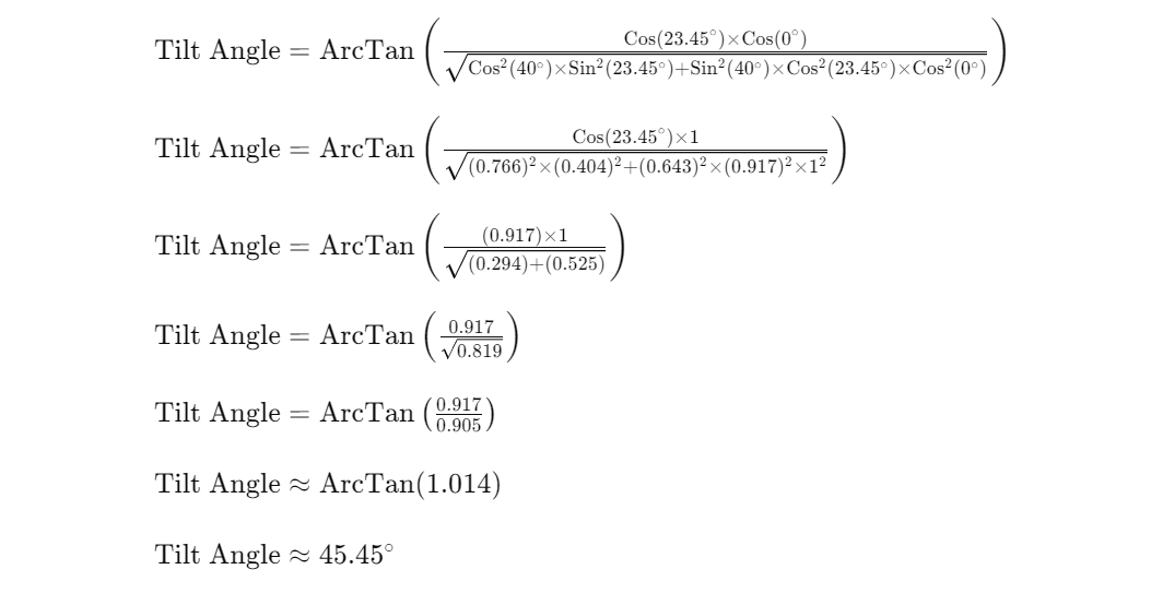 Solar panel tilt angle calculation formula example calculation process