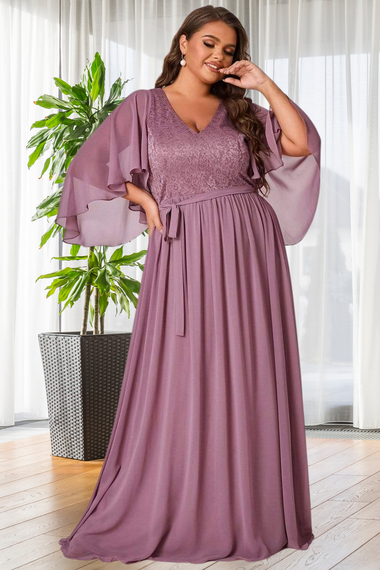 IN STOCK (22) Plus Size ORCHID Deep V Neck Dress with Lace – somethingbuy.co.uk