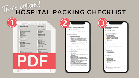 This shows the 3 options moms have to download The Best Hospital Packing List that is also super easy to follow