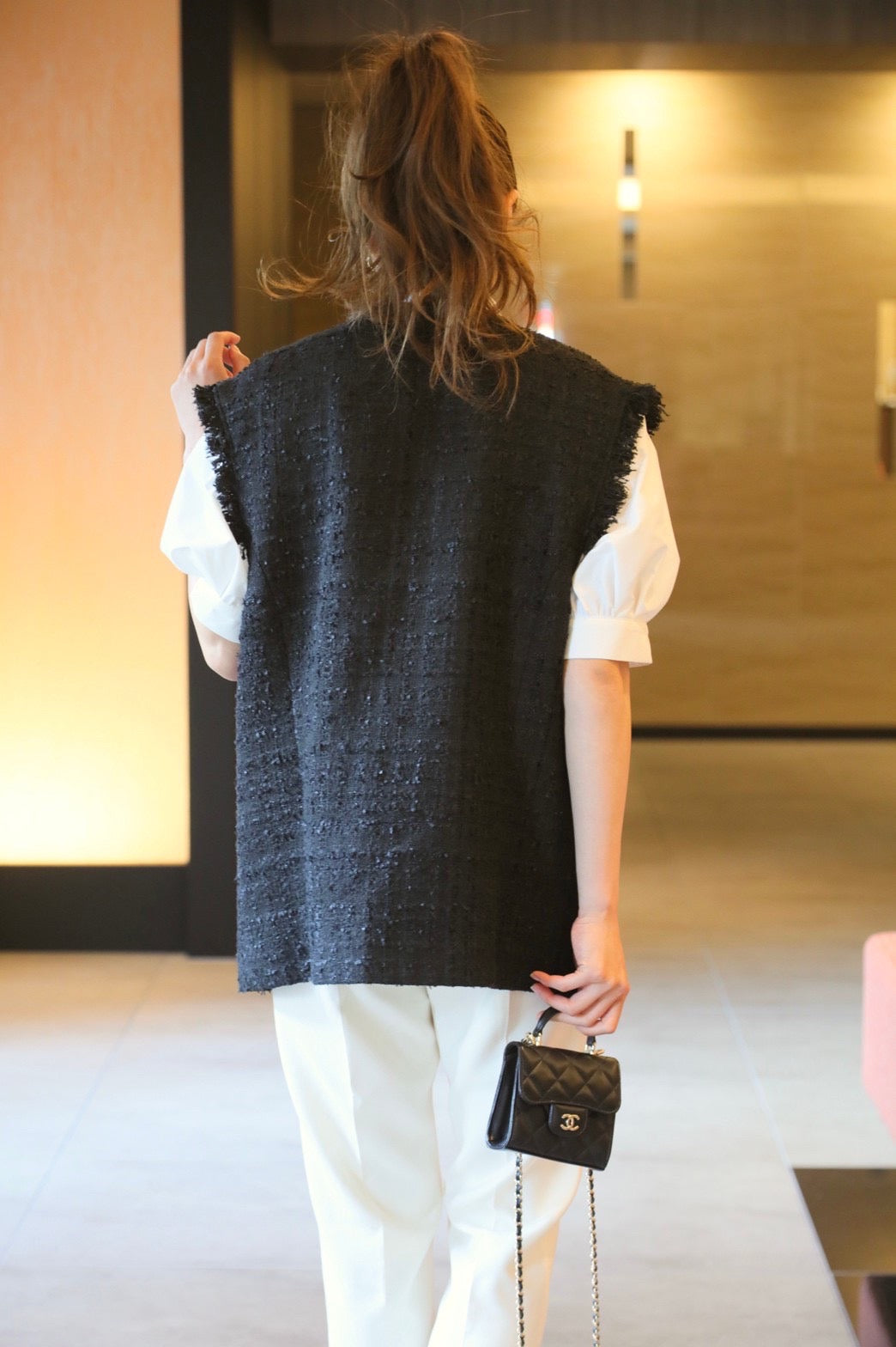 em. Ribbon Yarn Tweed Gilet - ベスト