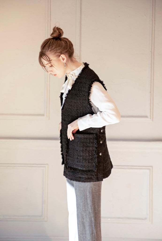 Ribbon Yarn Tweed Gilet | myglobaltax.com