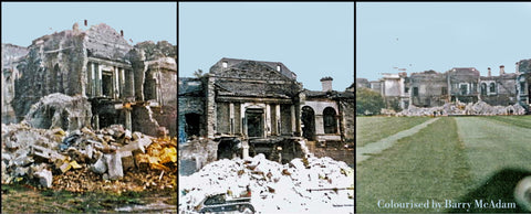 Three images of the demolition of the house