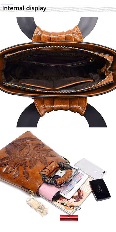 Brown leather Floral handbag