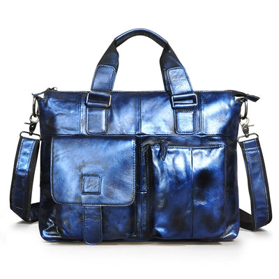 Dark Blue Candey Leather Laptop Handbag Default Title