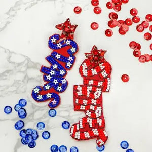 Stars and Stripes Beaded Earrings - birchriverclay