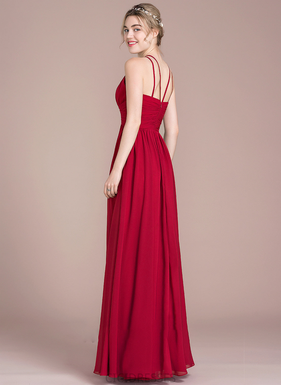 Neckline Silhouette Length ScoopNeck A-Line Fabric Ruffle Embellishment Floor-Length Kiera V-Neck Lace Bridesmaid Dresses
