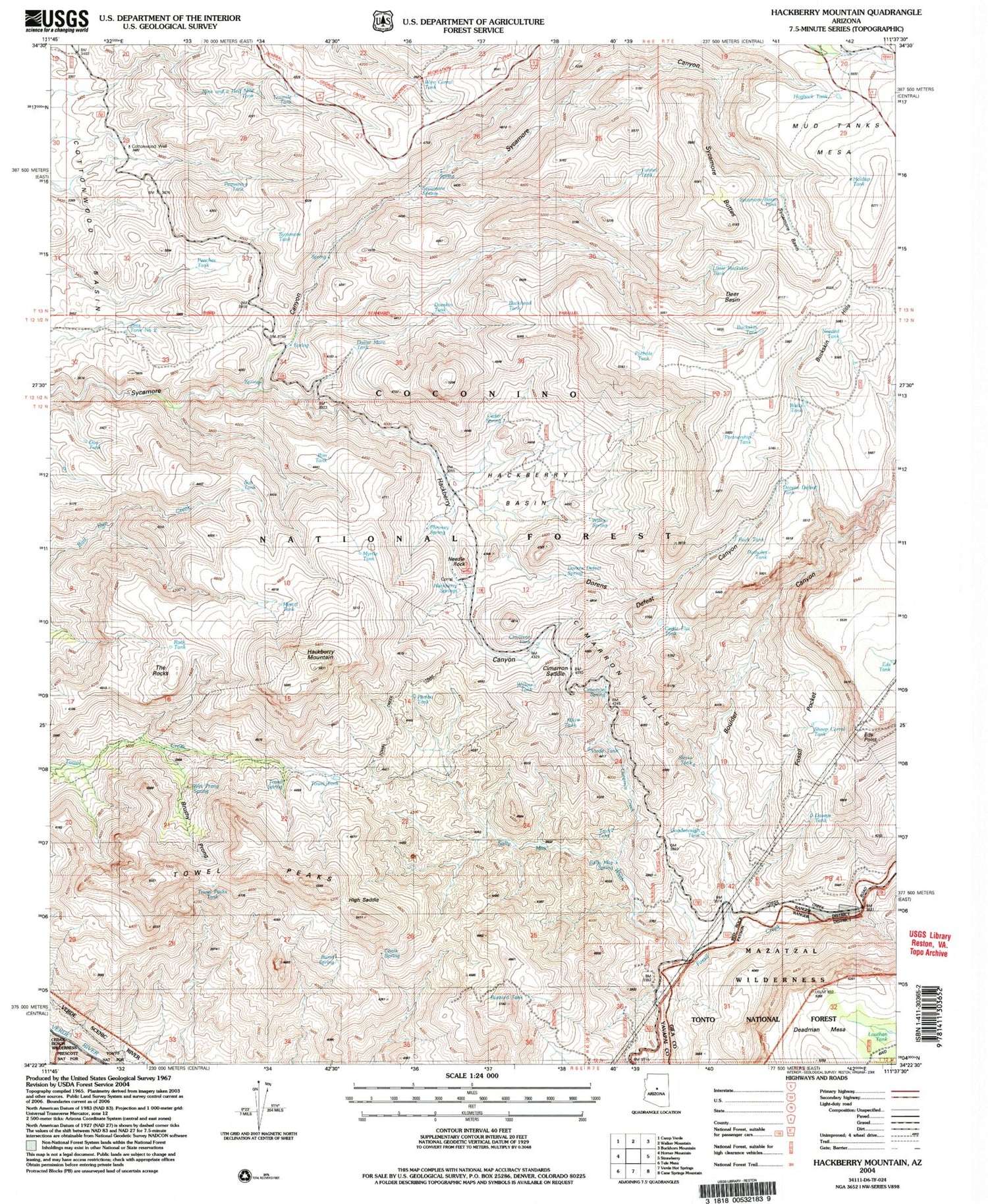 Classic USGS Hackberry Mountain Arizona 7.5'x7.5' Topo Map – MyTopo Map ...