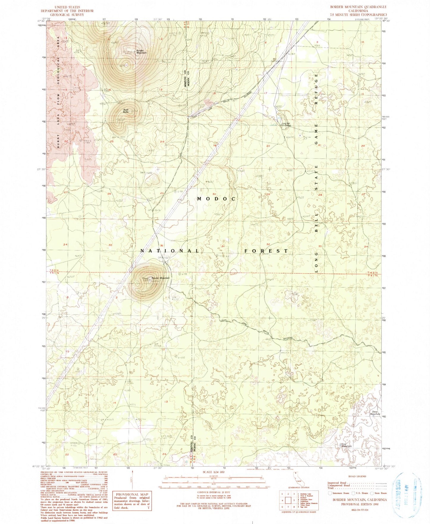 Classic USGS Border Mountain California 7.5'x7.5' Topo Map Image