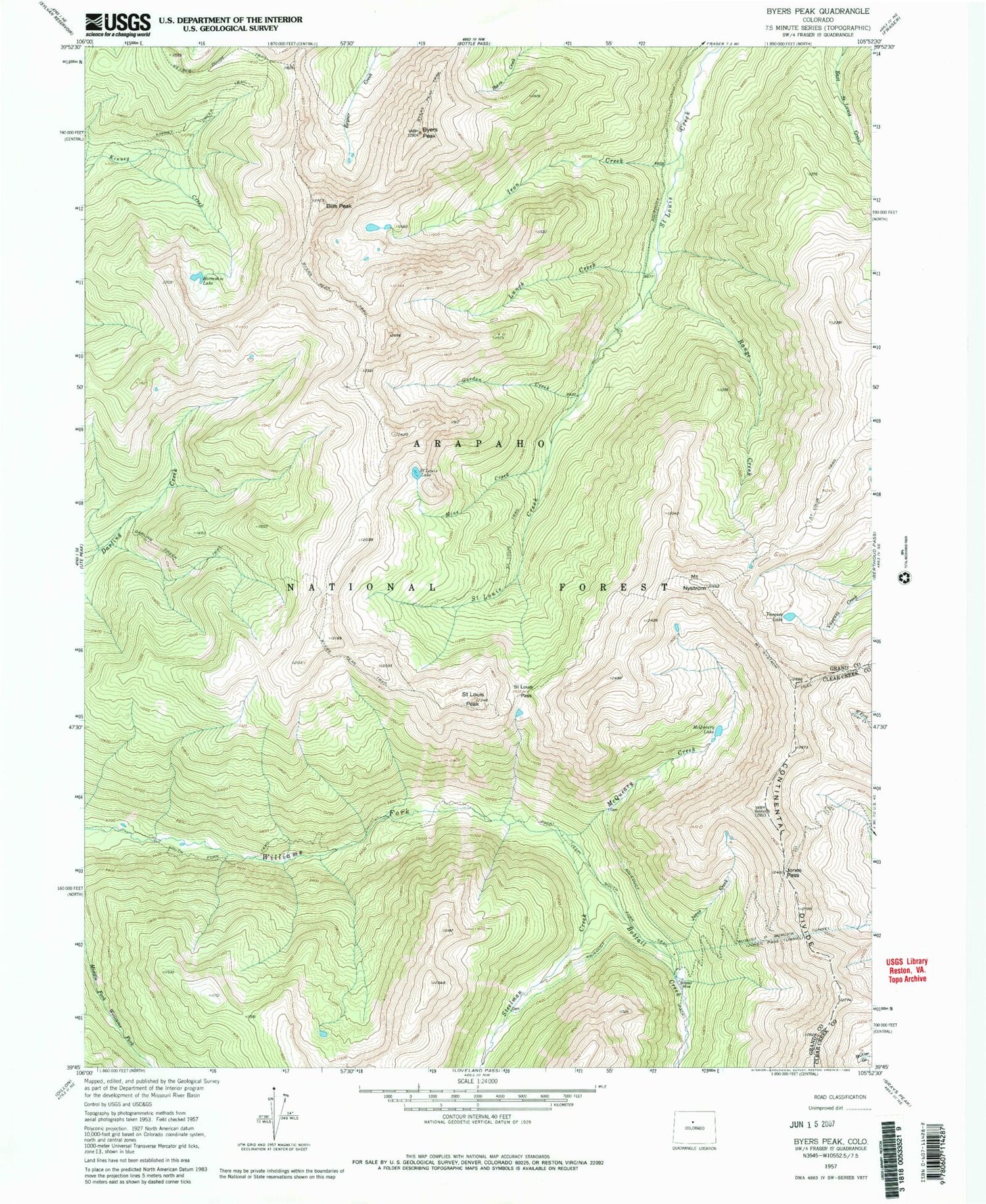 Classic Usgs Byers Peak Colorado 75x75 Topo Map Mytopo Map Store 5896