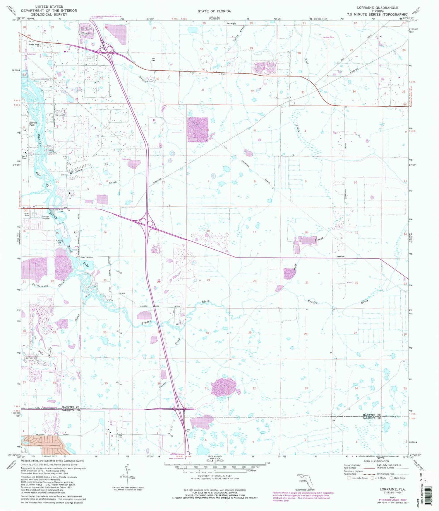 Classic USGS Lorraine Florida 7.5'x7.5' Topo Map Image