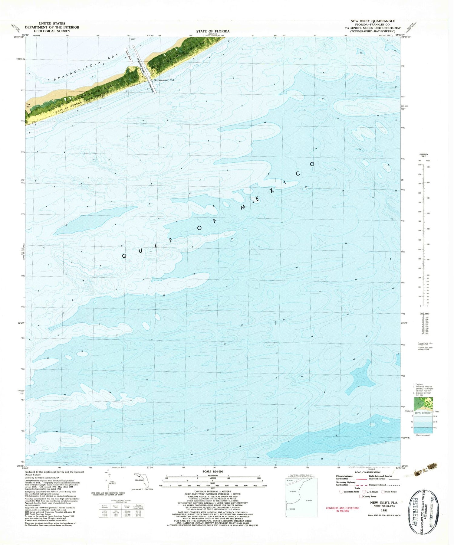 Classic USGS New Inlet Florida 7.5'x7.5' Topo Map Image